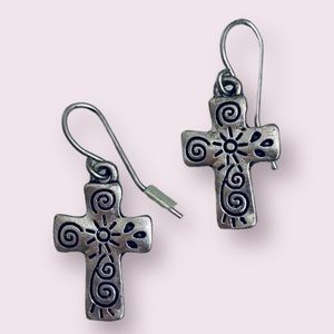 Classic Dangling Silver Cross Earrings